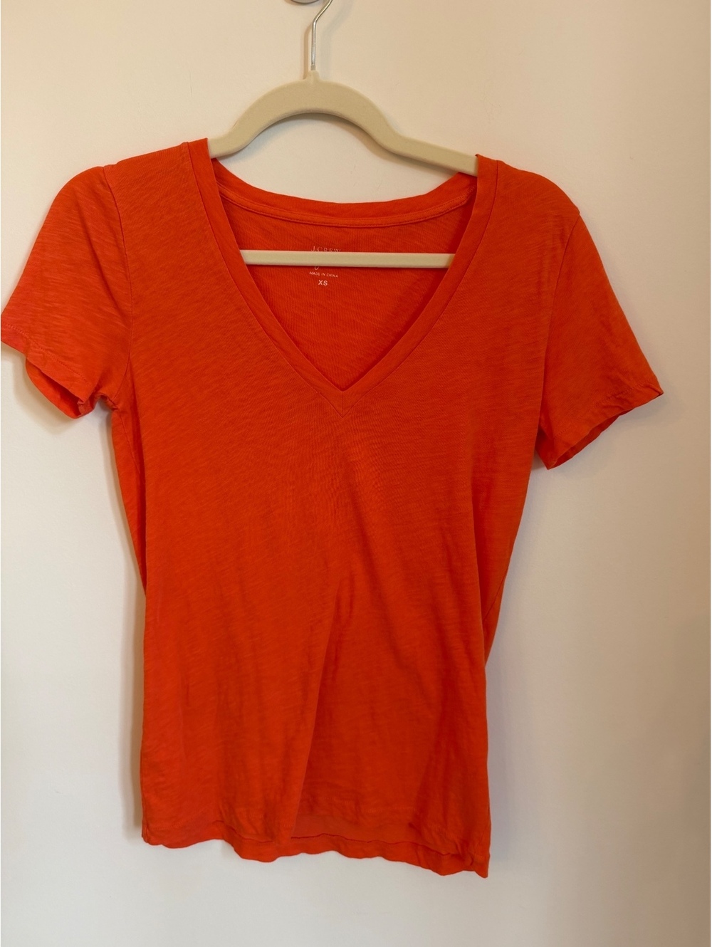 J.Crew Vintage Cotton Red Orange V-Neck T-Shirt XS 100% Cotton